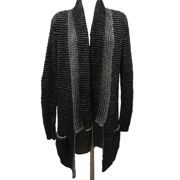 Princess Vera Wang Womens Cardigan Size Small Open Front Black White Knit Collar - Picture 1 of 7